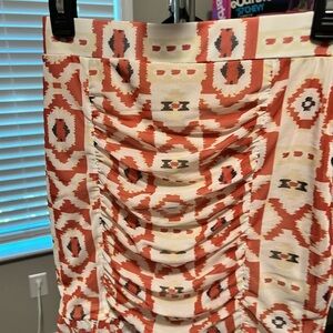 Free People Cream and Rust Printed Midi Skirt